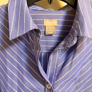 Chico's No Iron Blue Pinstripe Button-Down Shirt
